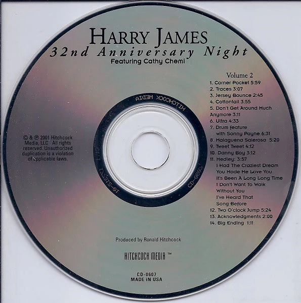 Harry James And His Orchestra Featuring Cathy Chemi - 32nd Anniversary Night Vol. 2 (CD, Album) (Very Good Plus (VG+)) - Image 3