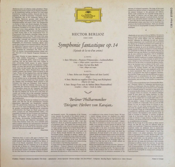 Hector Berlioz · Berliner Philharmoniker · Herbert von Karajan - Symphonie Fantastique (LP, Album) (Very Good Plus (VG+)) - Image 2