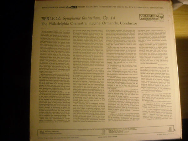 Hector Berlioz / The Philadelphia Orchestra / Eugene Ormandy - Symphonie Fantastique (LP, Album) (Very Good (VG)) - Image 2