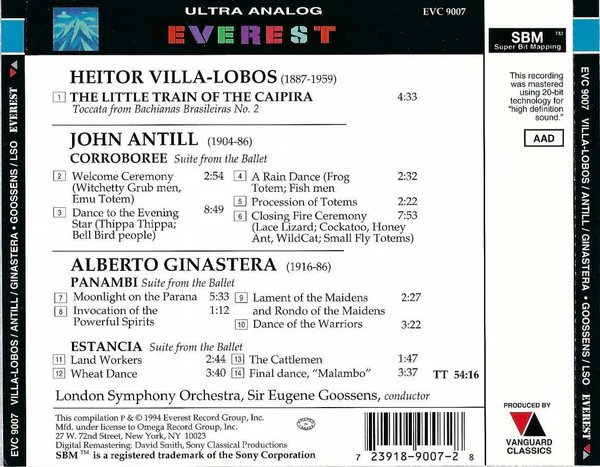 Heitor Villa-Lobos / John Antill / Alberto Ginastera - Sir Eugene Goossens, The London Symphony Orchestra - The Little Train Of The Caipira / Corroboree / Estancia • Panambi (CD, Comp, RE, RM) (Near Mint (NM or M-)) - Image 2
