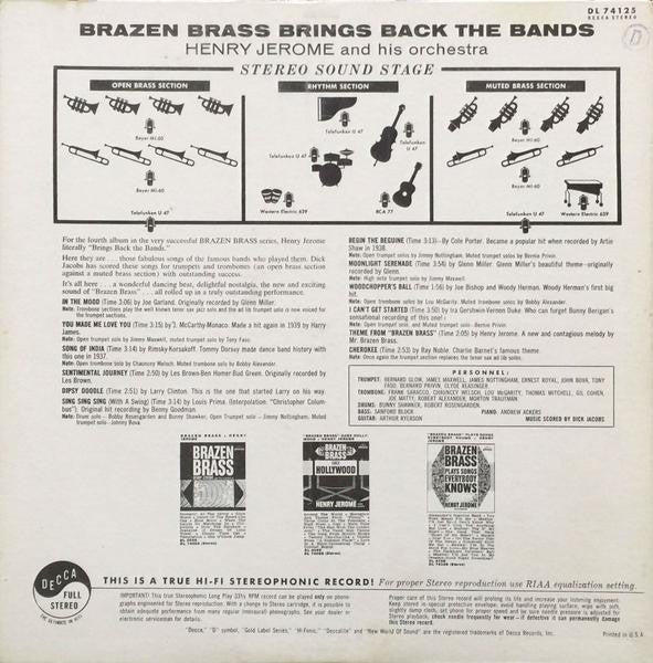 Henry Jerome And His Orchestra - Brazen Brass Brings Back The Bands! (LP, Album) (Very Good Plus (VG+)) - Image 2