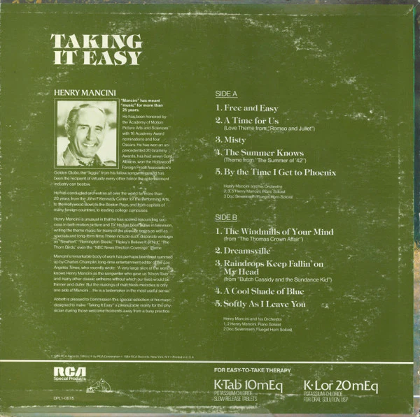 Henry Mancini And His Orchestra - Taking It Easy (LP, Album) (Mint (M)) - Image 2