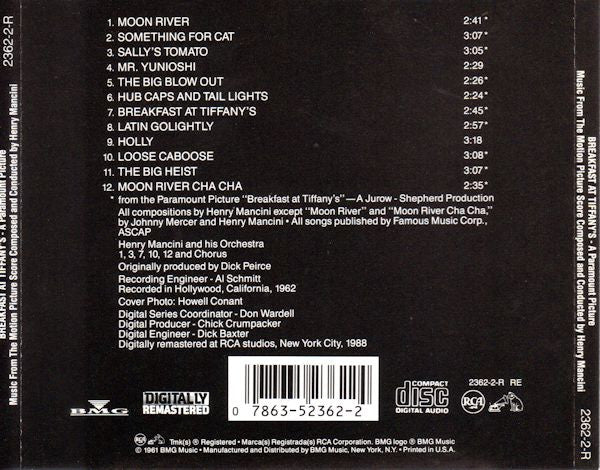 Henry Mancini - Breakfast At Tiffany's (Music From The Motion Picture Score) (CD, RE, RM) (Very Good Plus (VG+)) - Image 2