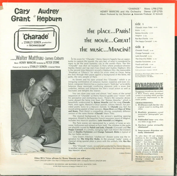 Henry Mancini - Charade (LP, Album, Mono) (Near Mint (NM or M-)) - Image 2