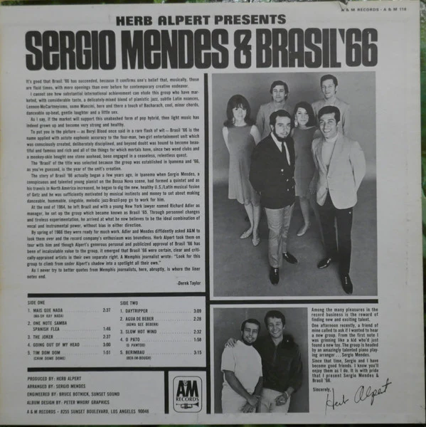 Herb Alpert Presents Sérgio Mendes & Brasil '66 - Herb Alpert Presents Sergio Mendes & Brasil '66 (LP, Album, RP, Pit) (Very Good Plus (VG+)) - Image 2