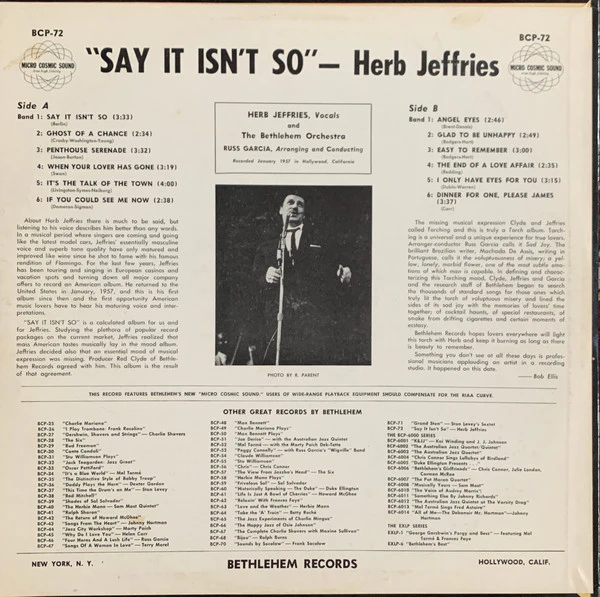Herb Jeffries - Say It Isn't So (LP, Album) (Near Mint (NM or M-)) - Image 2