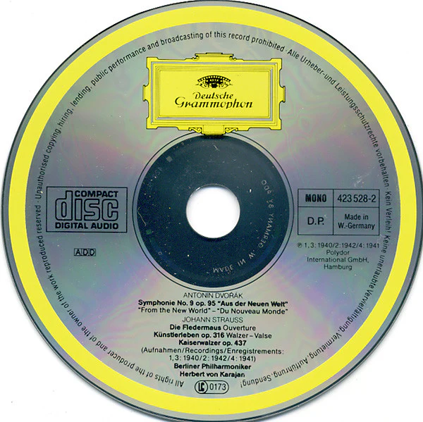 Herbert von Karajan, Berliner Philharmoniker, Dvořák*, J. Strauss* - The First Recordings Vol.3, Symphonie No. 9, Walzer (CD, Comp, Mono, RM) (Very Good Plus (VG+)) - Image 3