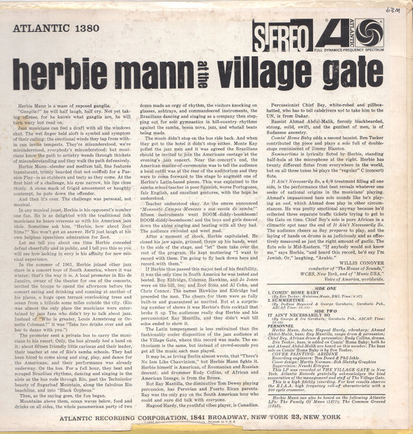Herbie Mann - Herbie Mann At The Village Gate (LP, Album, MGM) (Very Good (VG)) - Image 2