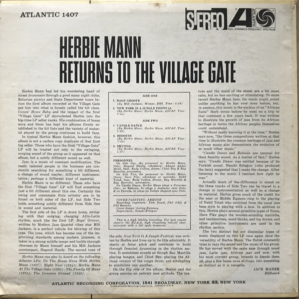 Herbie Mann - Herbie Mann Returns To The Village Gate (LP, Album, Gre) (Very Good Plus (VG+)) - Image 2