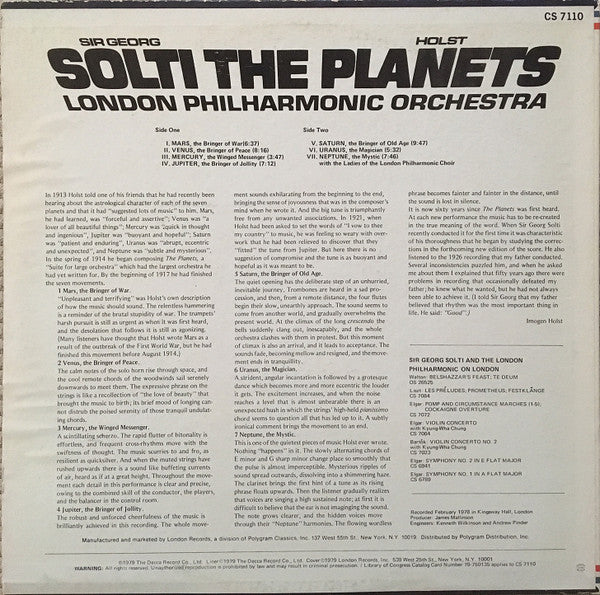Gustav Holst, Georg Solti, London Philharmonic Orchestra - The Planets (LP) (Very Good Plus (VG+)) - Image 2