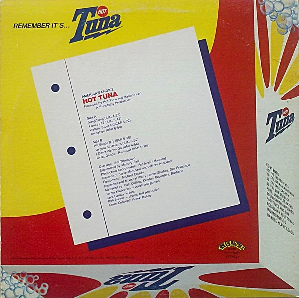 Hot Tuna - America's Choice (LP, Album, Ind) (Very Good Plus (VG+)) - Image 2