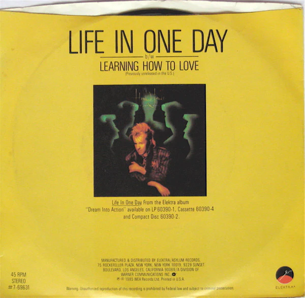 Howard Jones - Life In One Day (7", Single, ARC) (Very Good Plus (VG+)) - Image 2