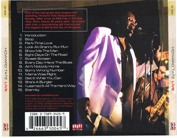 Howard Tate - Live (CD, Album) (Mint (M)) - Image 2