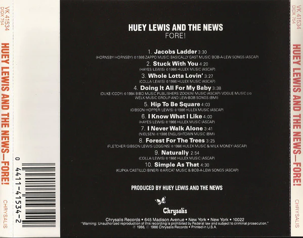 Huey Lewis And The News* - Fore! (CD, Album) (Very Good Plus (VG+)) - Image 2