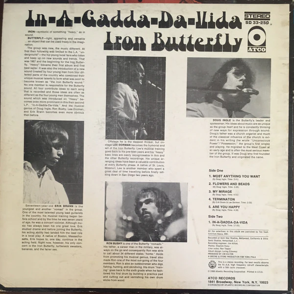 Iron Butterfly - In-A-Gadda-Da-Vida (LP, Album) (Very Good (VG)) - Image 2