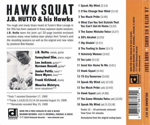 J.B. Hutto & The Hawks With Sunnyland Slim - Hawk Squat (CD, Album, RE, RM, Dig) (Very Good Plus (VG+)) - Image 4