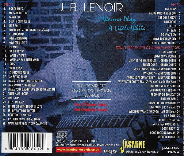 J.B. Lenoir - I Wanna Play A Little While: The Complete Singles Collection 1950-1960 (2xCD, Comp, Mono) (Near Mint (NM or M-)) - Image 2