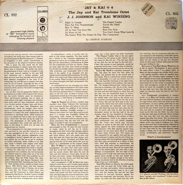 J.J. Johnson & Kai Winding - Jay & Kai + 6: The Jay And Kai Trombone Octet (LP, Album, Mono, Bri) (Very Good Plus (VG+)) - Image 2