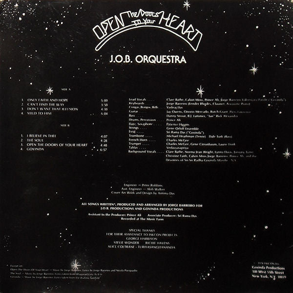 J.O.B. Orquestra - Open The Doors To Your Heart (LP, Album) (Very Good Plus (VG+)) - Image 2