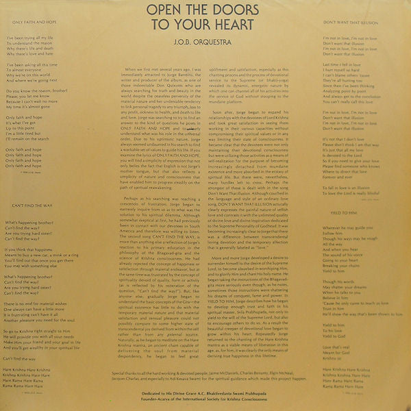 J.O.B. Orquestra - Open The Doors To Your Heart (LP, Album) (Very Good Plus (VG+)) - Image 3