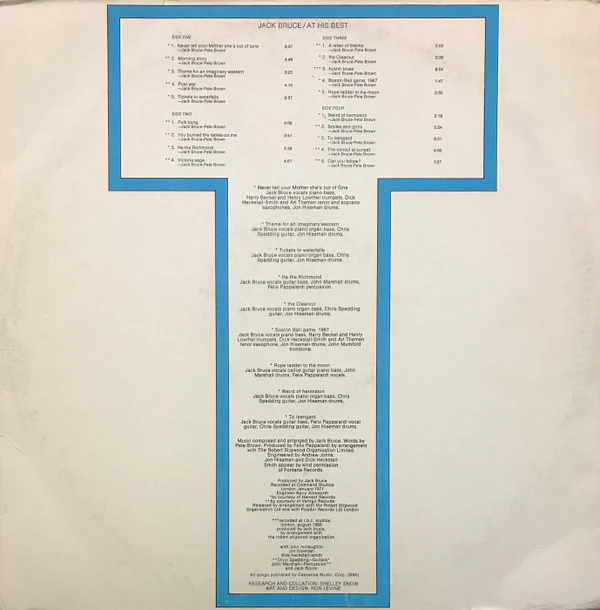 Jack Bruce - At His Best (2xLP, Comp, Scr) (Near Mint (NM or M-)) - Image 2