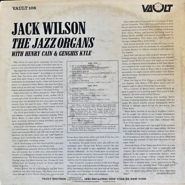Jack Wilson - The Jazz Organs (LP, Mono) (Very Good Plus (VG+)) - Image 2