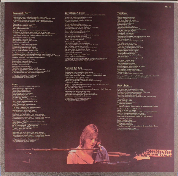 Jackson Browne - Running On Empty (LP, Album, Club, RE, SP ) (Very Good Plus (VG+)) - Image 5