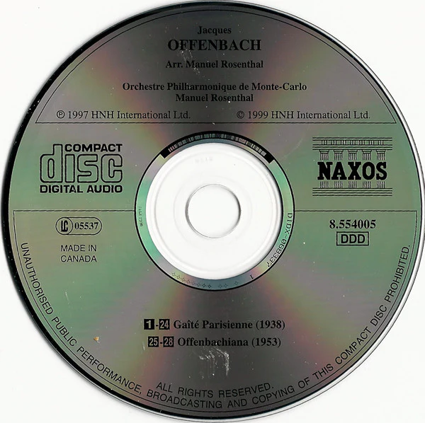 Jacques Offenbach, Orchestre Philharmonique De Monte-Carlo, Manuel Rosenthal - Gaîté Parisienne - Offenbachiana (CD) (Near Mint (NM or M-)) - Image 3
