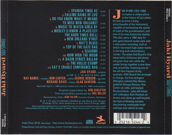 Jaki Byard - Solo/Strings (CD, Comp, RM) (Very Good Plus (VG+)) - Image 3