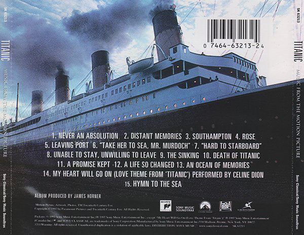 James Horner - Titanic (Music From The Motion Picture) (CD, Album) (Mint (M)) - Image 2