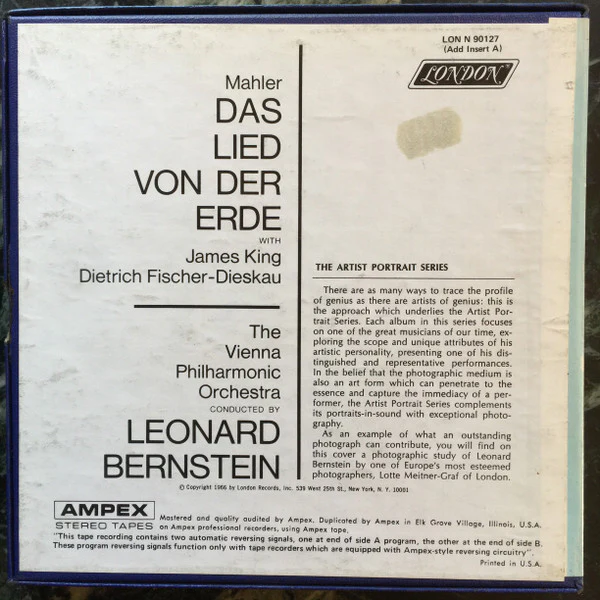 James King , Dietrich Fischer-Dieskau, Leonard Bernstein, The Vienna Philharmonic Orchestra*, Gustav Mahler - Das Lied Von Der Erde (Reel, 4tr Stereo, 7" Reel, Album) (Very Good Plus (VG+)) - Image 2