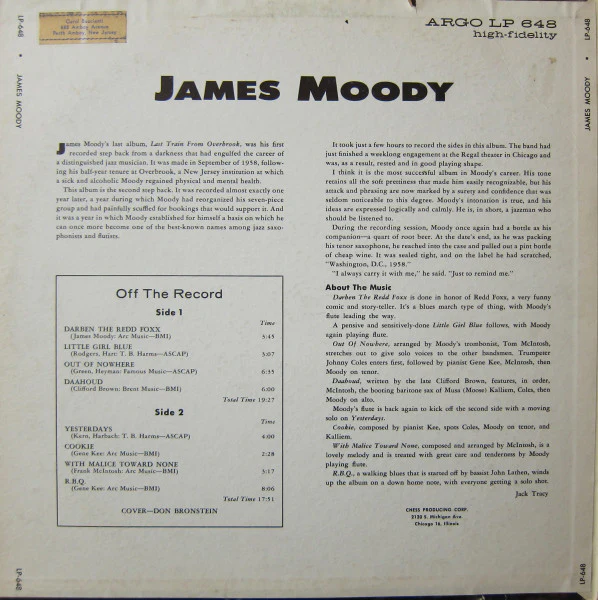 James Moody - James Moody (LP, Album, Mono) (Very Good Plus (VG+)) - Image 2