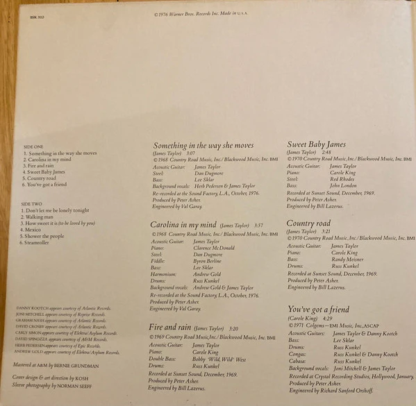 James Taylor - James Taylor's Greatest Hits (LP, Comp, Pin) (Very Good (VG)) - Image 2