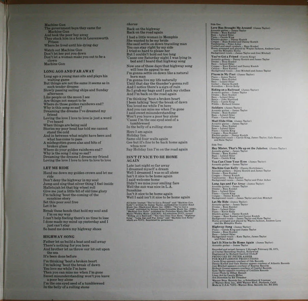 James Taylor - Mud Slide Slim And The Blue Horizon (LP, Album, RE, Jac) (Very Good (VG)) - Image 3