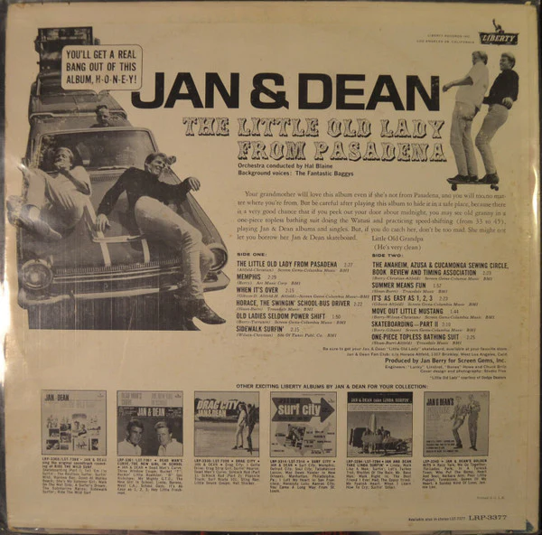 Jan & Dean - The Little Old Lady From Pasadena (LP, Album, Mono) (Very Good (VG)) - Image 2