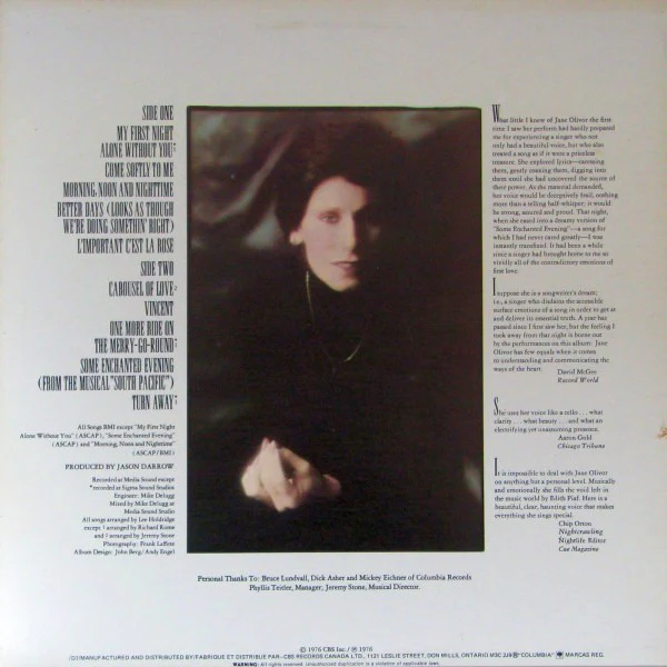 Jane Olivor - First Night (LP, Album, RE) (Near Mint (NM or M-)) - Image 2