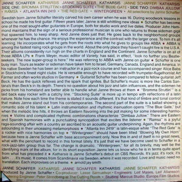 Janne Schaffer - Katharsis (LP, Album) (Very Good Plus (VG+)) - Image 2