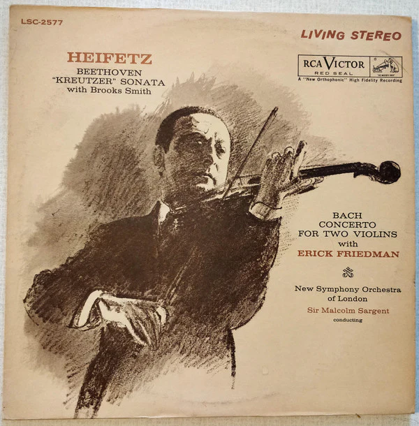 Jascha Heifetz - Ludwig Van Beethoven . Johann Sebastian Bach, Brooks Smith - Sonata No. 9 In A "Kreutzer" / Concerto for Two Violins (LP, RE) (Very Good Plus (VG+))