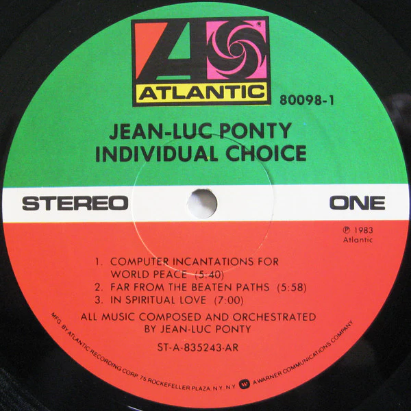 Jean-Luc Ponty - Individual Choice (LP, Album, AR) (Very Good Plus (VG+)) - Image 3