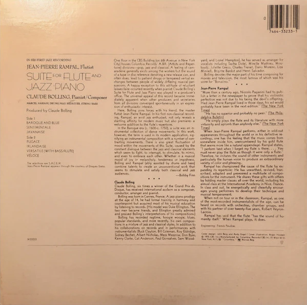 Jean-Pierre Rampal / Claude Bolling - Suite For Flute And Jazz Piano (LP, Album, RE, Ter) (Very Good Plus (VG+)) - Image 2