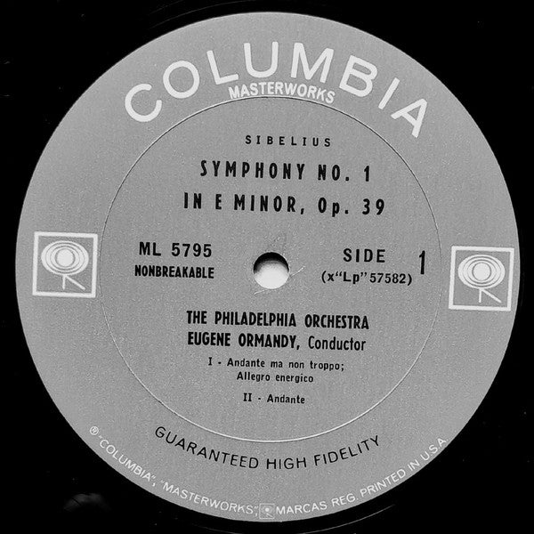 Jean Sibelius, Eugene Ormandy, The Philadelphia Orchestra - Symphony No. 1 In E Minor (LP, Mono) (Very Good Plus (VG+)) - Image 2