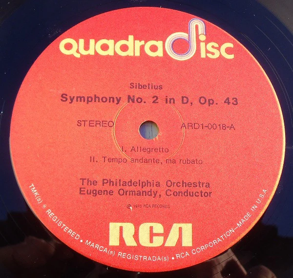 Jean Sibelius - Eugene Ormandy, The Philadelphia Orchestra - Symphony No. 2 (LP, Quad) (Very Good (VG)) - Image 3