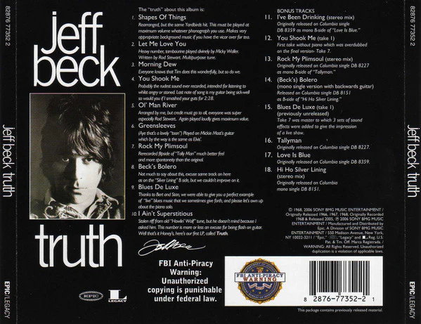Jeff Beck - Truth (CD, Album, RE, RM, Pit) (Near Mint (NM or M-)) - Image 2