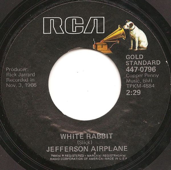 Jefferson Airplane - White Rabbit / Somebody To Love (7", Single, Styrene, Ind) (Very Good Plus (VG+))