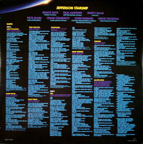 Jefferson Starship - Earth (LP, Album, Ind) (Very Good Plus (VG+)) - Image 5