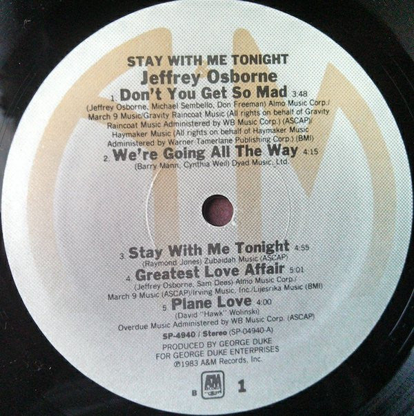 Jeffrey Osborne - Stay With Me Tonight (LP, Album, B -) (Very Good (VG)) - Image 3