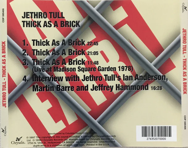Jethro Tull - Thick As A Brick (CD, Album, Club, RE) (Very Good Plus (VG+)) - Image 4