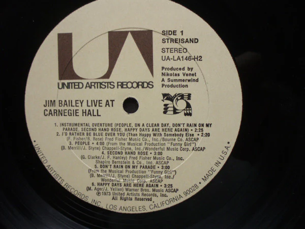Jim Bailey - Live At Carnegie Hall (2xLP, Album) (Very Good Plus (VG+)) - Image 2