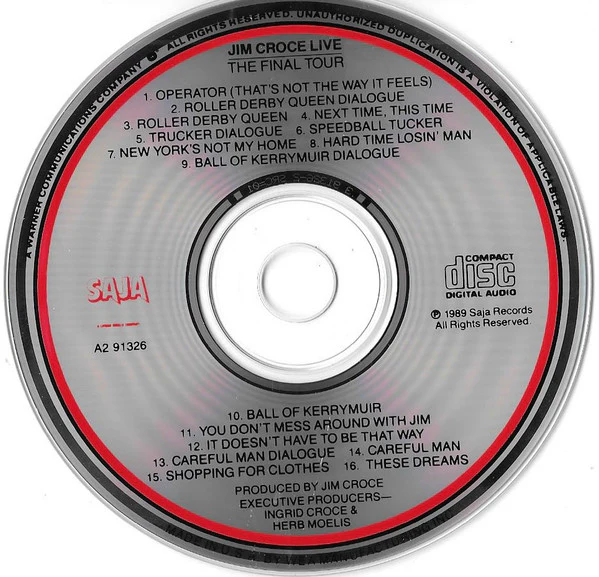 Jim Croce - Jim Croce Live: The Final Tour (CD, Album, Club) (Very Good Plus (VG+)) - Image 4
