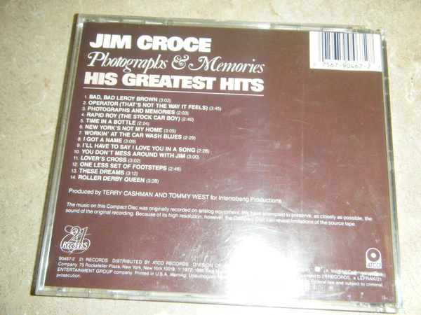 Jim Croce - Photographs & Memories (His Greatest Hits) (CD, Comp) (Very Good Plus (VG+)) - Image 2